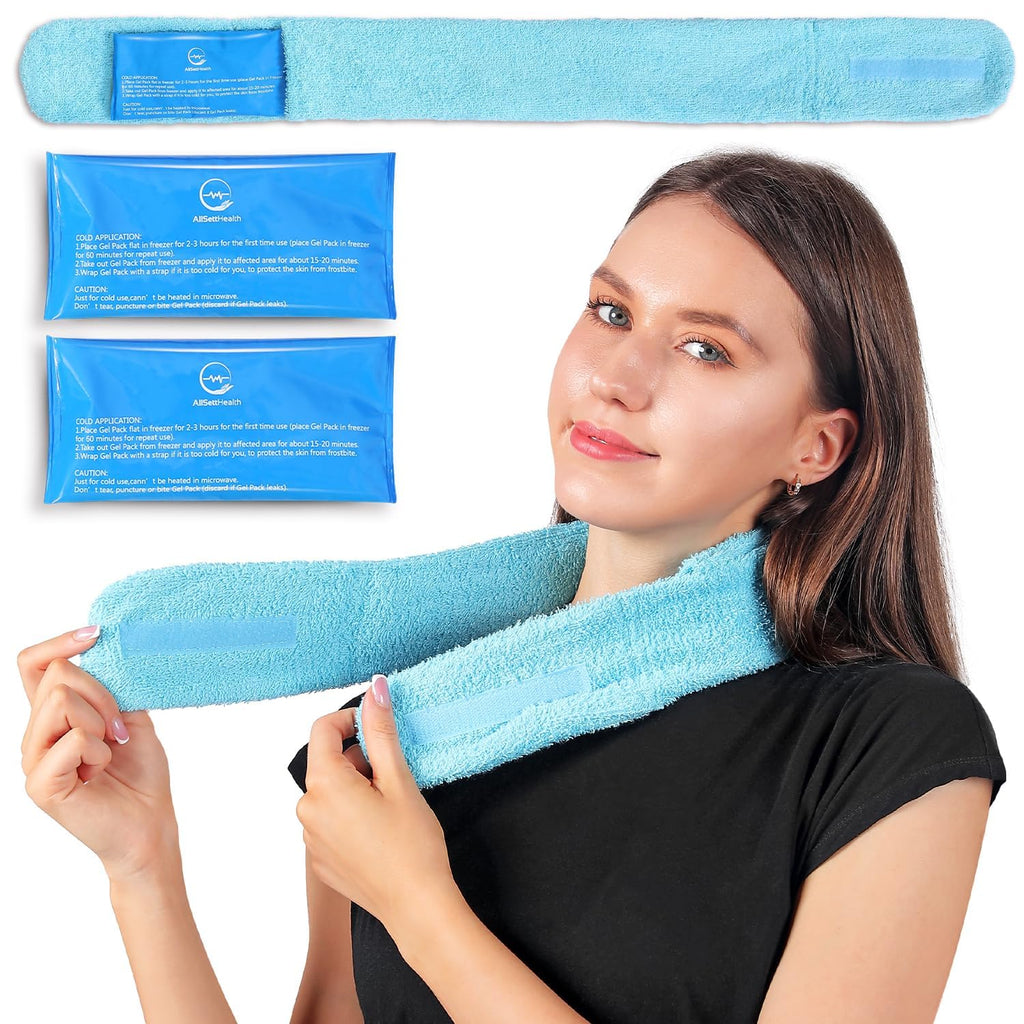 Cooling Towel with Soft Gel Ice Pack Inserts | Included 2 Gel Ice Packs Reusable - Multi Purpose Compression Wrap - Neck Legs Arms Shoulders - Ideal for Post Surgery Migraines Hiking and Injuries